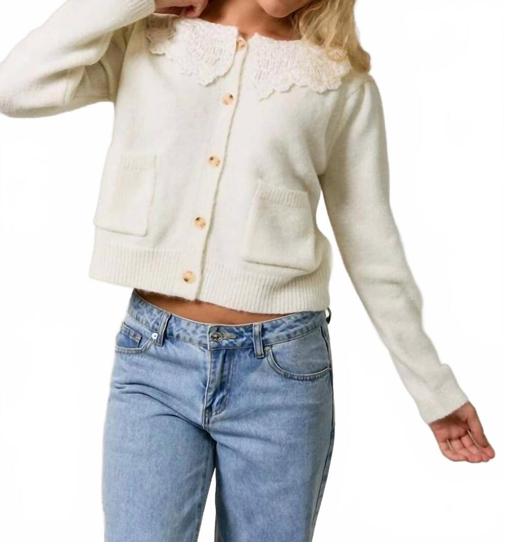 NEW LE LIS adeline lace collar cardigan in cream